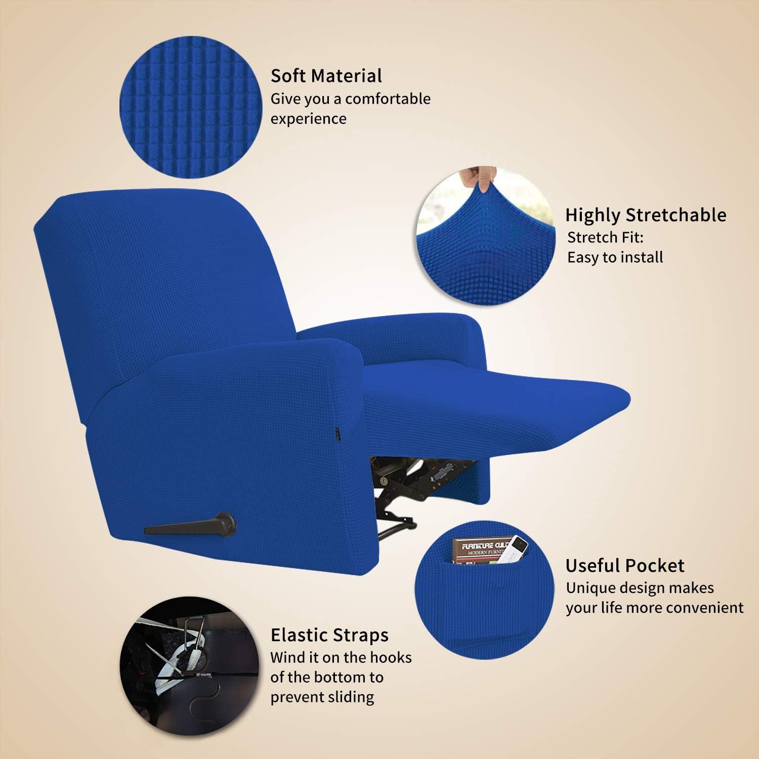 image:imageEasyGoing 8 Pieces Recliner Sofa Stretch Sofa Slipcover Sofa Cover Furniture Protector Couch Soft with Elastic Bottom Kids Spandex Jacquard Fabric Small Checks Dark GrayClassic Blue