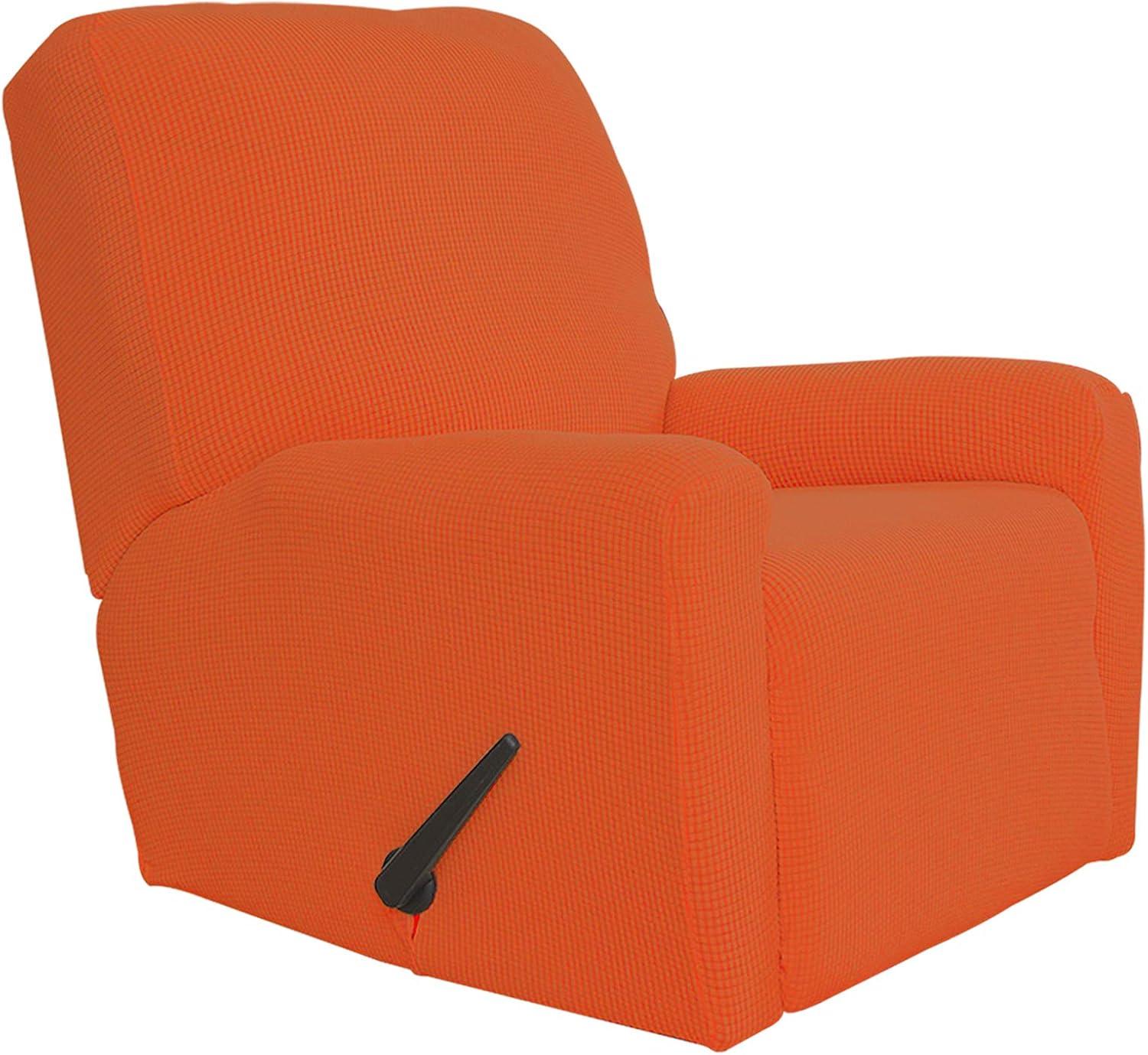 image:imageEasyGoing 8 Pieces Recliner Sofa Stretch Sofa Slipcover Sofa Cover Furniture Protector Couch Soft with Elastic Bottom Kids Spandex Jacquard Fabric Small Checks Dark GrayOrange