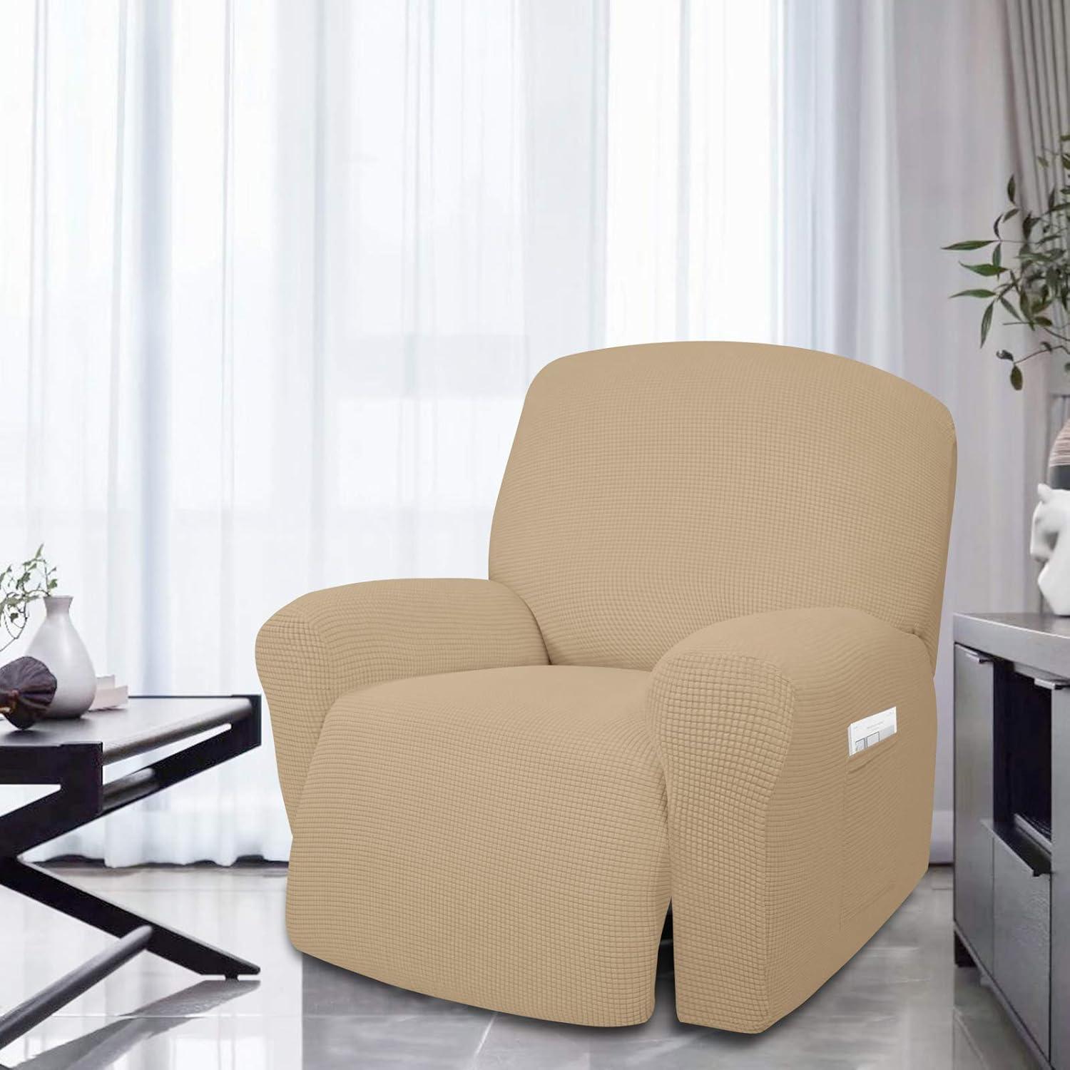 image:imageEasyGoing 8 Pieces Recliner Sofa Stretch Sofa Slipcover Sofa Cover Furniture Protector Couch Soft with Elastic Bottom Kids Spandex Jacquard Fabric Small Checks Dark GraySand