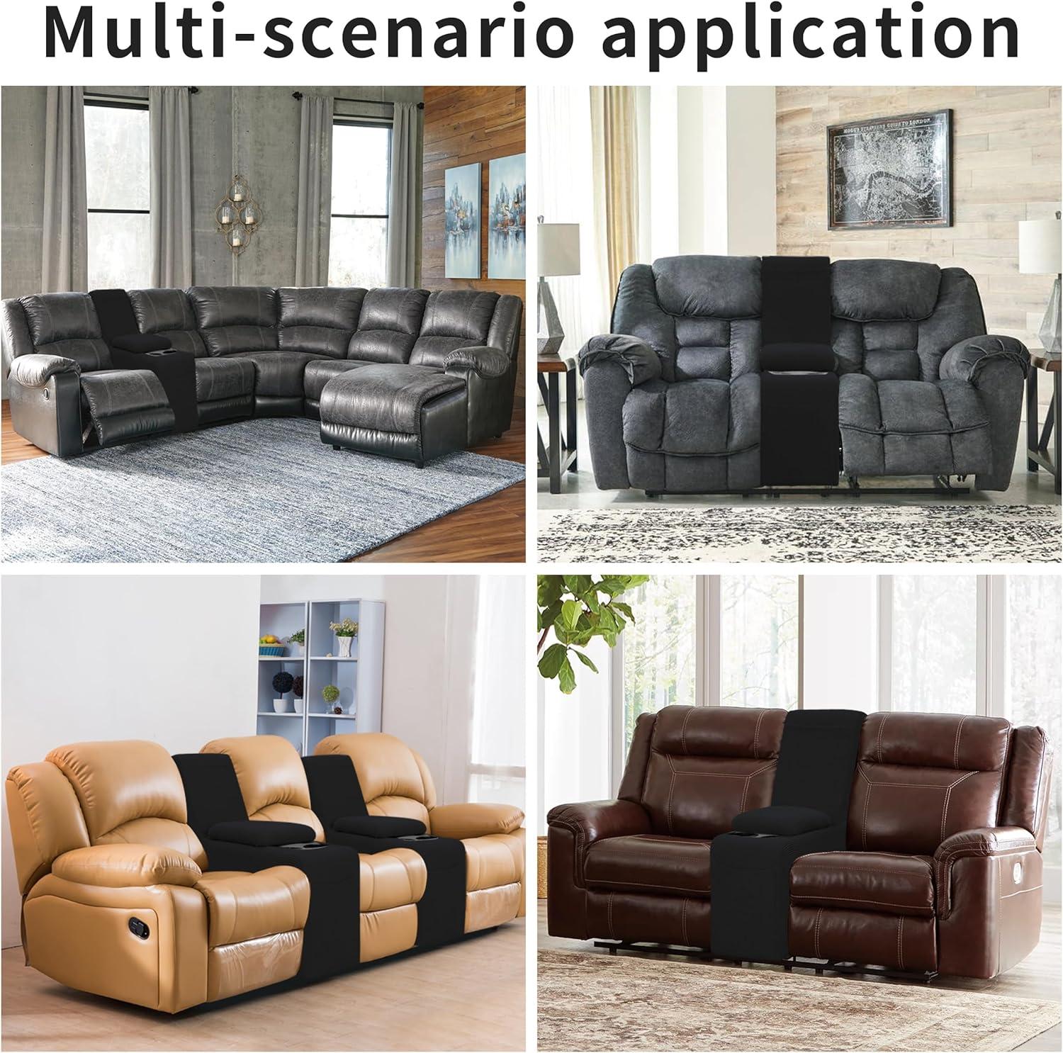 image:imageEasyGoing 8 Pieces Recliner Sofa Stretch Sofa Slipcover Sofa Cover Furniture Protector Couch Soft with Elastic Bottom Kids Spandex Jacquard Fabric Small Checks Dark GrayBlack