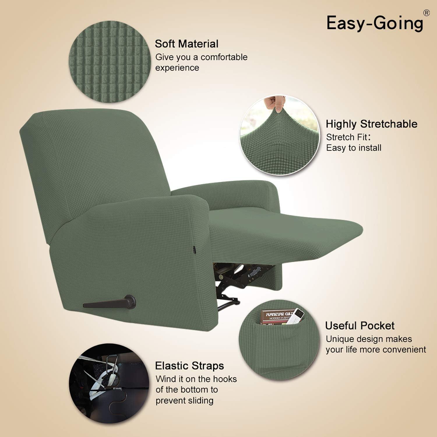 image:imageEasyGoing 8 Pieces Recliner Sofa Stretch Sofa Slipcover Sofa Cover Furniture Protector Couch Soft with Elastic Bottom Kids Spandex Jacquard Fabric Small Checks Dark GrayGreyish Green
