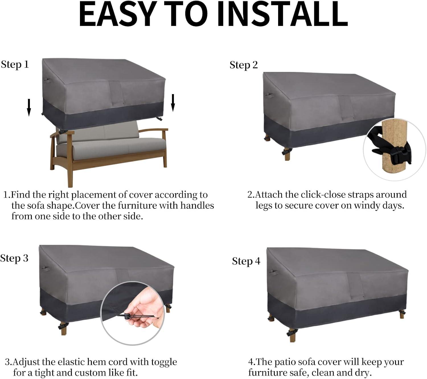 image:imageEasyGoing Heavy Duty 2 Seater Outdoor Loveseat Cover Waterproof Windproof Patio Furniture Sofa Cover with Air Vent 58Wx325Dx31H inch GrayDark GrayGrayDark Gray