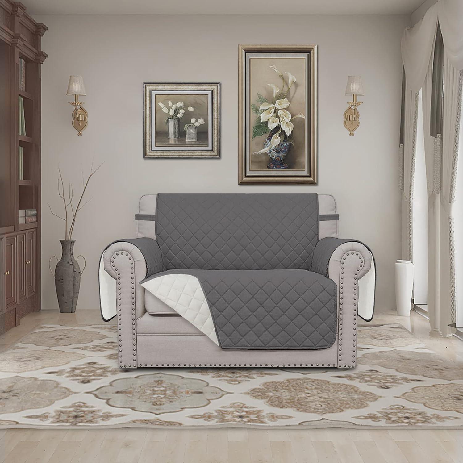 image:imageEasyGoing Reversible Oversized Couch Cover for 3 Cushion Couch Sofa Cover for Dogs Water Resistant Furniture Protector Cover with Foam Sticks for Pet Oversized Sofa GrayLight GrayGrayIvory