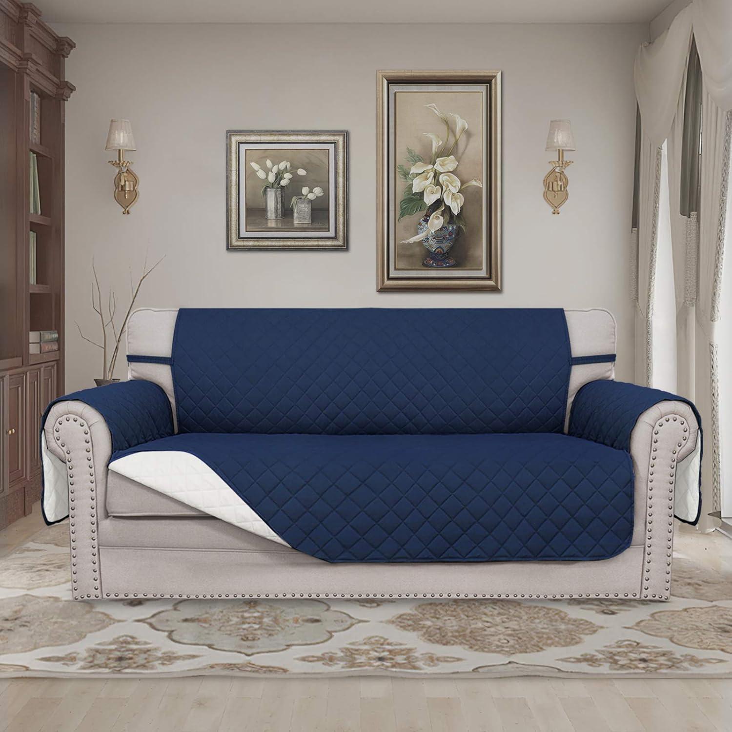 image:imageEasyGoing Reversible Oversized Couch Cover for 3 Cushion Couch Sofa Cover for Dogs Water Resistant Furniture Protector Cover with Foam Sticks for Pet Oversized Sofa GrayLight GrayNavyIvory