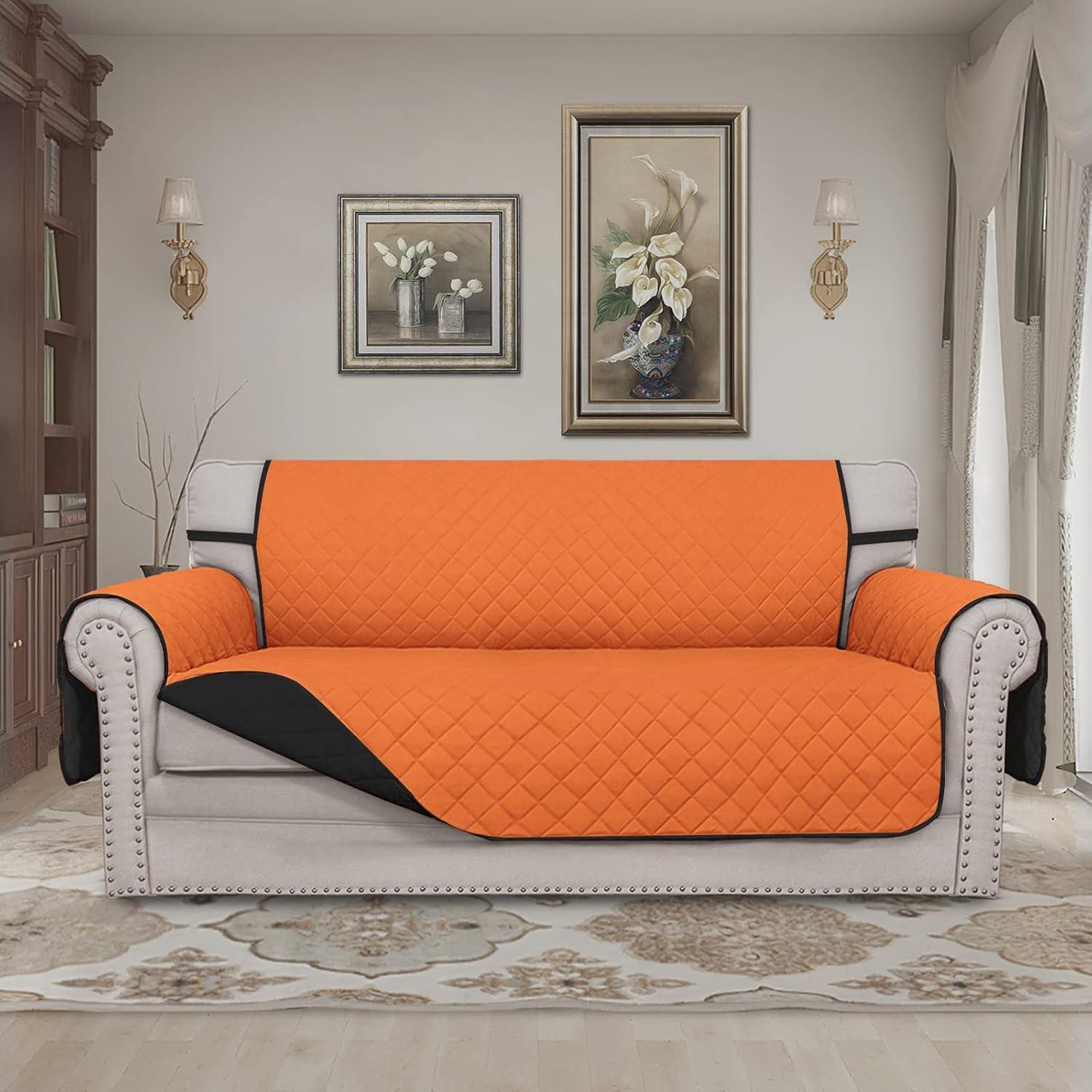 image:imageEasyGoing Reversible Oversized Couch Cover for 3 Cushion Couch Sofa Cover for Dogs Water Resistant Furniture Protector Cover with Foam Sticks for Pet Oversized Sofa GrayLight GrayOrangeBlack
