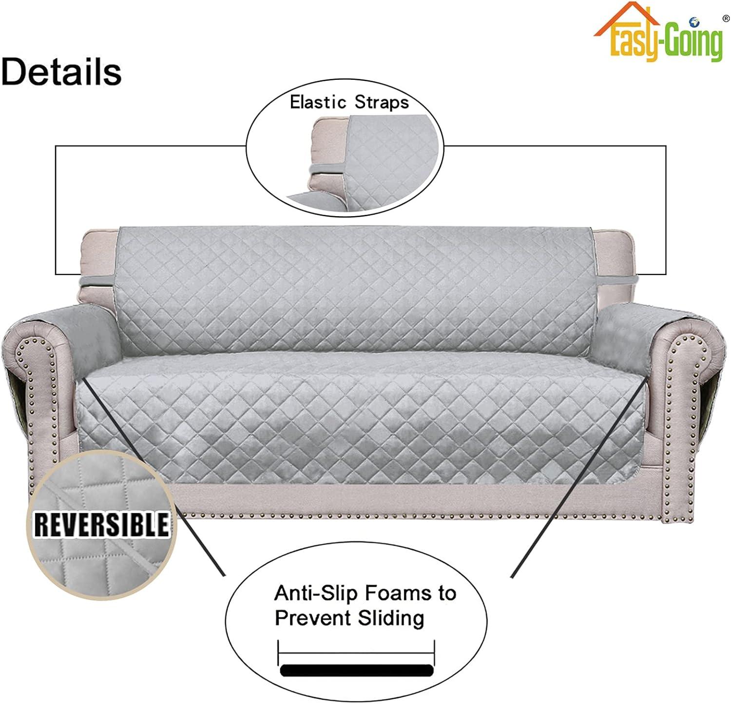 image:imageEasyGoing Reversible Oversized Couch Cover for 3 Cushion Couch Sofa Cover for Dogs Water Resistant Furniture Protector Cover with Foam Sticks for Pet Oversized Sofa GrayLight GrayLight GrayLight Gray