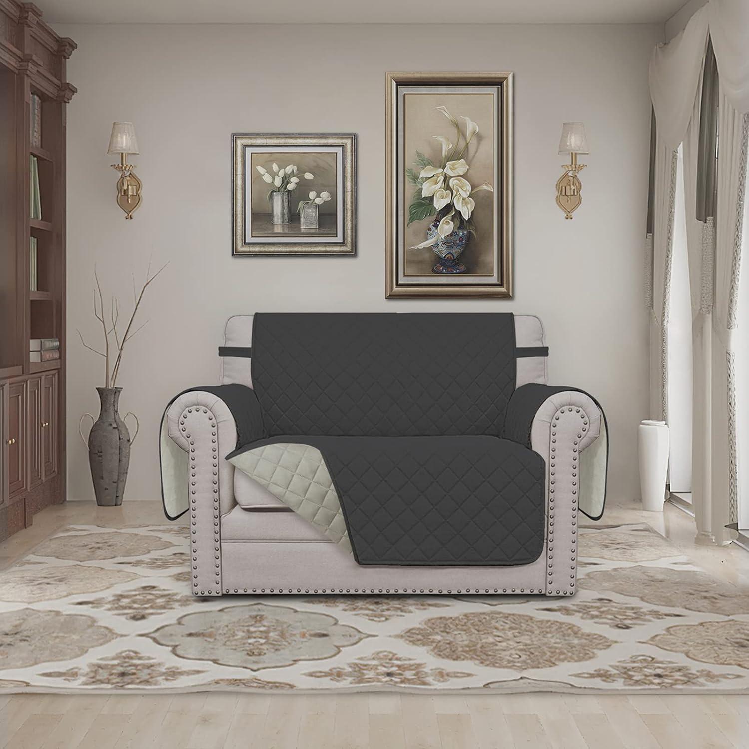 image:imageEasyGoing Reversible Oversized Couch Cover for 3 Cushion Couch Sofa Cover for Dogs Water Resistant Furniture Protector Cover with Foam Sticks for Pet Oversized Sofa GrayLight GrayDarkgrayBeige
