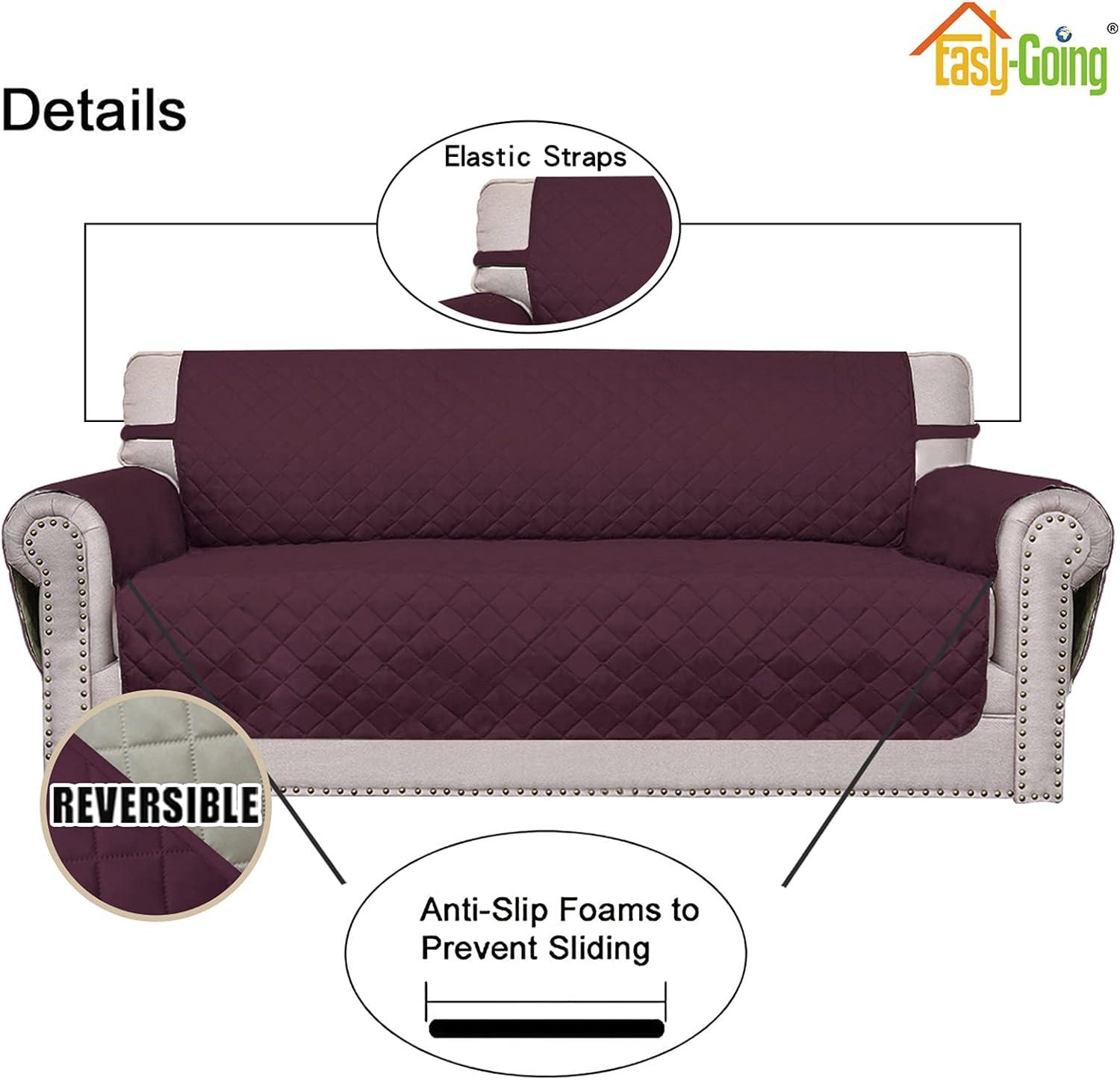 image:imageEasyGoing Reversible Oversized Couch Cover for 3 Cushion Couch Sofa Cover for Dogs Water Resistant Furniture Protector Cover with Foam Sticks for Pet Oversized Sofa GrayLight GrayWineBeige