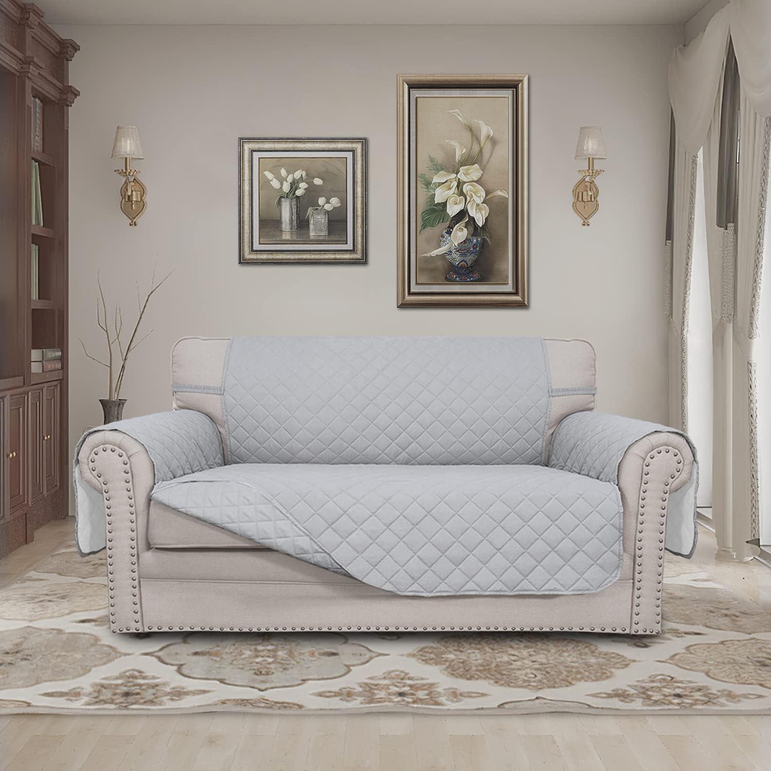 image:imageEasyGoing Reversible Oversized Couch Cover for 3 Cushion Couch Sofa Cover for Dogs Water Resistant Furniture Protector Cover with Foam Sticks for Pet Oversized Sofa GrayLight GrayLight GrayLight Gray