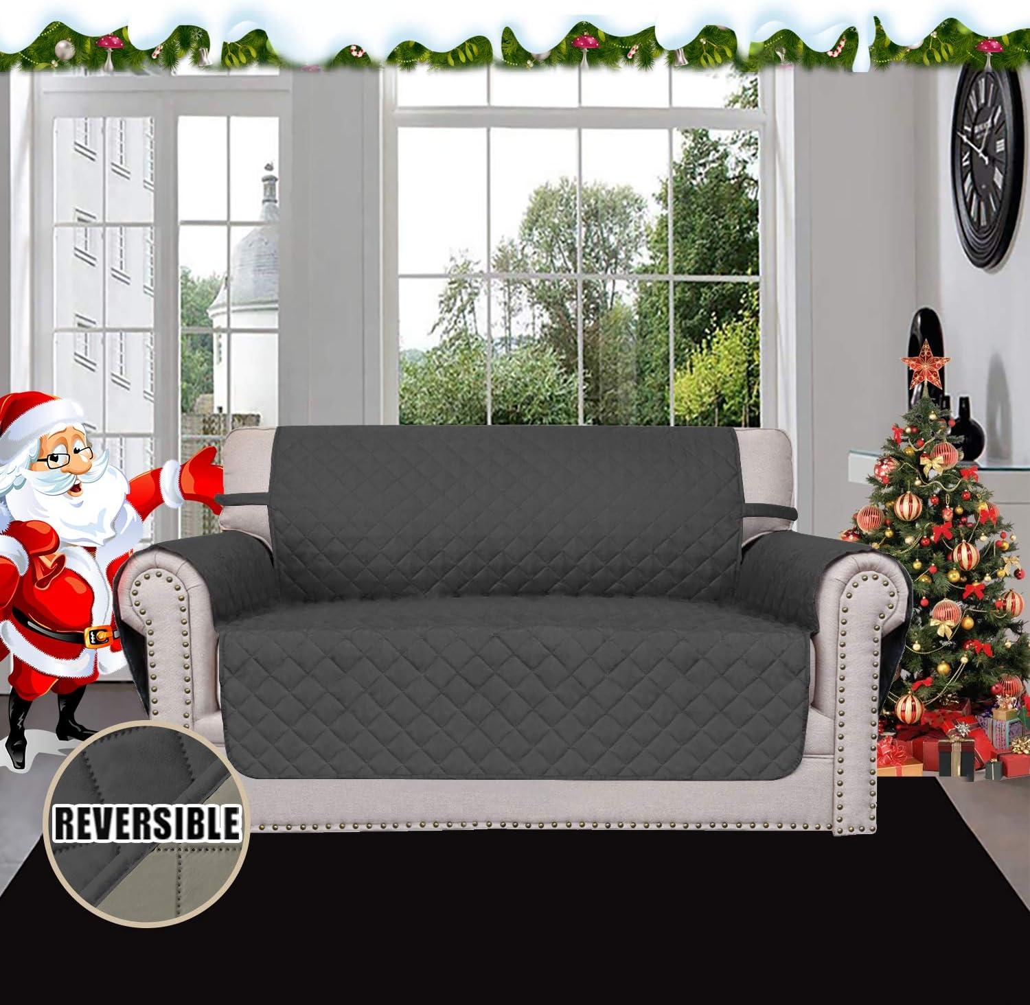 image:imageEasyGoing Reversible Oversized Couch Cover for 3 Cushion Couch Sofa Cover for Dogs Water Resistant Furniture Protector Cover with Foam Sticks for Pet Oversized Sofa GrayLight GrayDarkgrayBeige