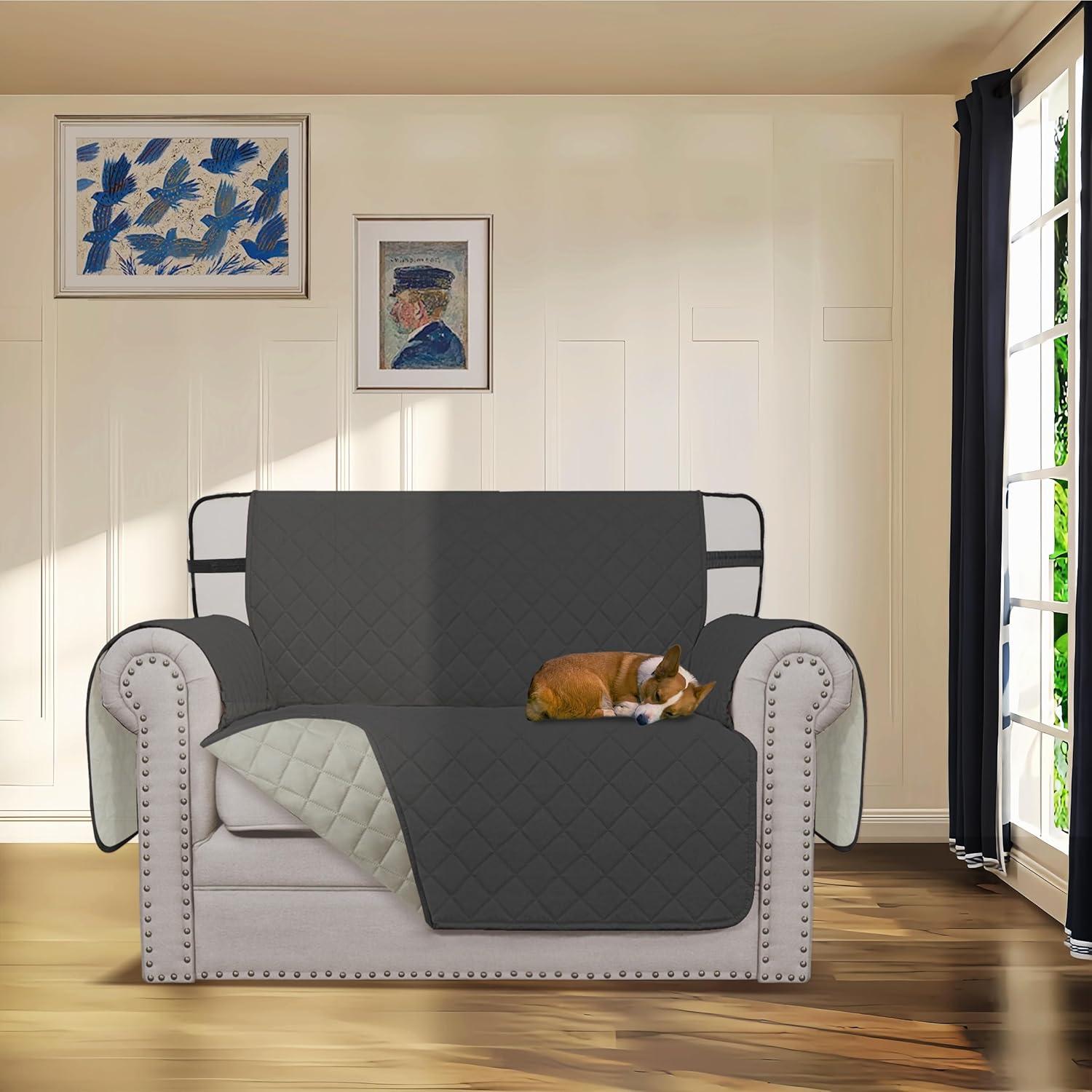 image:imageEasyGoing Reversible Oversized Couch Cover for 3 Cushion Couch Sofa Cover for Dogs Water Resistant Furniture Protector Cover with Foam Sticks for Pet Oversized Sofa GrayLight GrayDarkgrayBeige