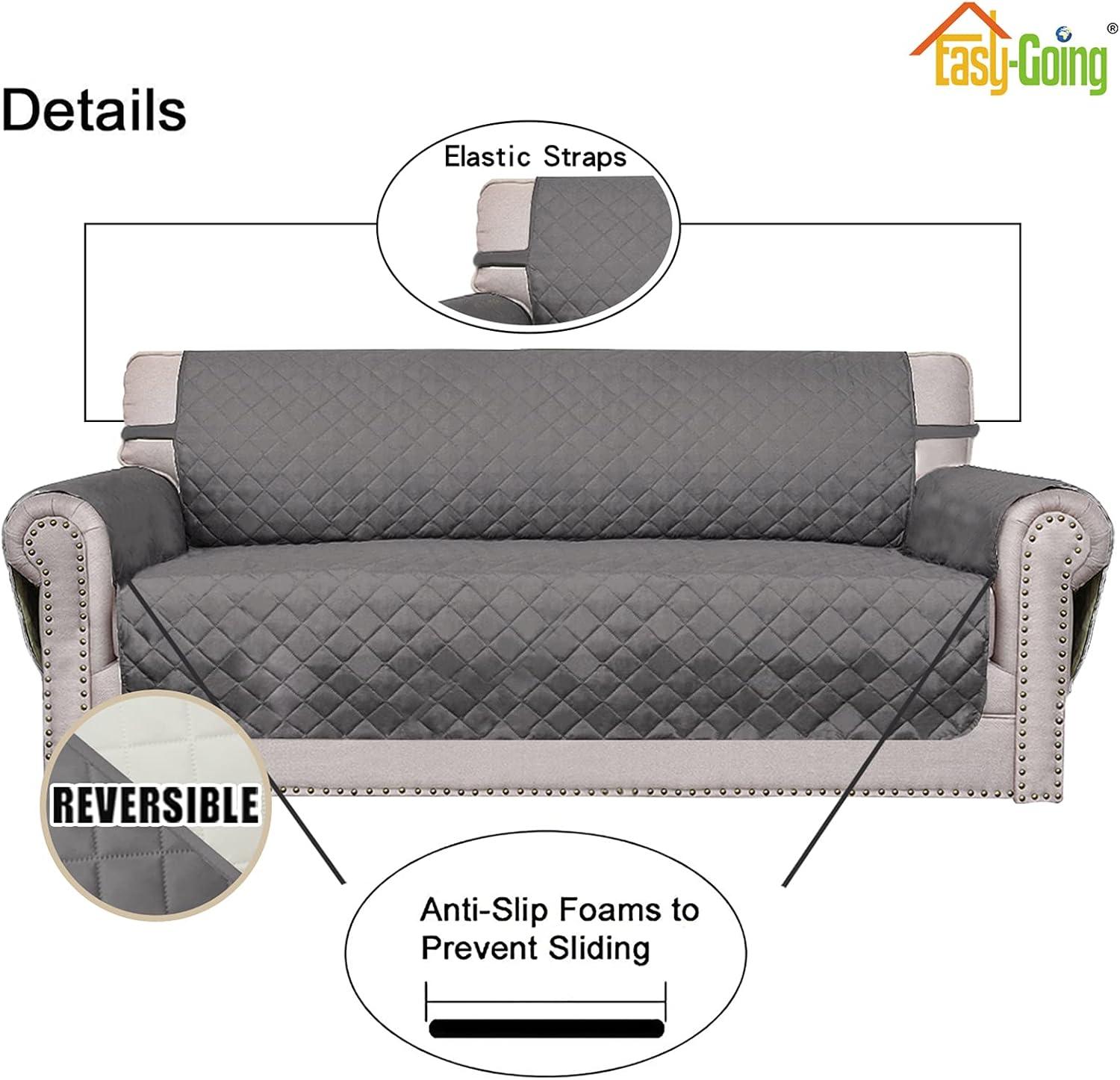 image:imageEasyGoing Reversible Oversized Couch Cover for 3 Cushion Couch Sofa Cover for Dogs Water Resistant Furniture Protector Cover with Foam Sticks for Pet Oversized Sofa GrayLight GrayGrayIvory