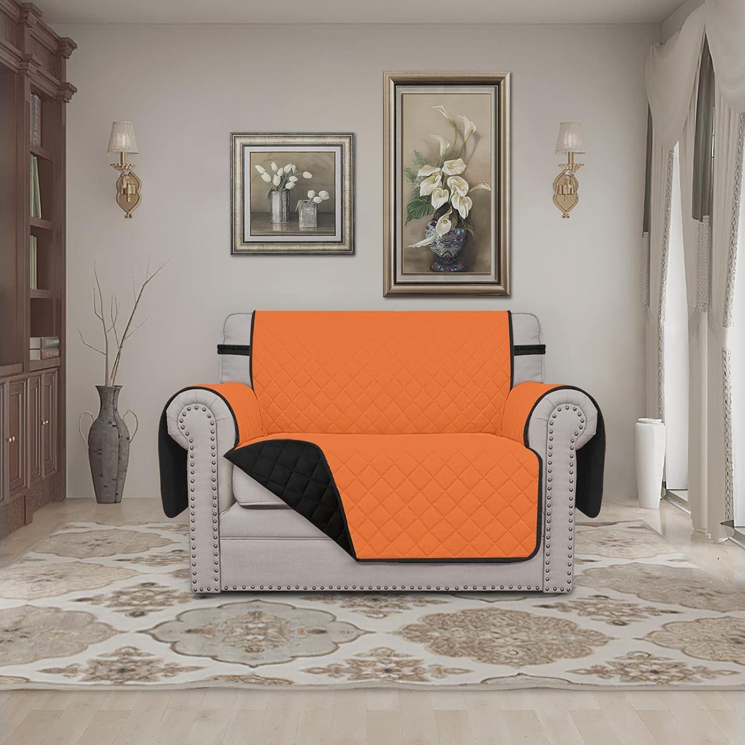 image:imageEasyGoing Reversible Oversized Couch Cover for 3 Cushion Couch Sofa Cover for Dogs Water Resistant Furniture Protector Cover with Foam Sticks for Pet Oversized Sofa GrayLight GrayOrangeBlack