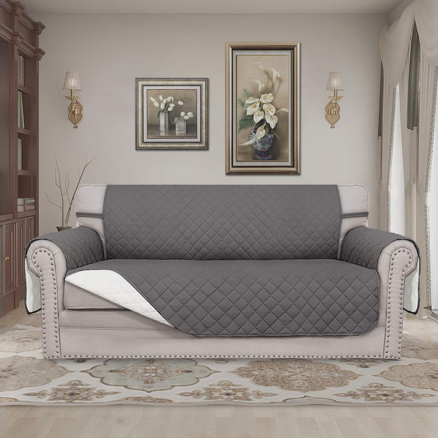 image:imageEasyGoing Reversible Oversized Couch Cover for 3 Cushion Couch Sofa Cover for Dogs Water Resistant Furniture Protector Cover with Foam Sticks for Pet Oversized Sofa GrayLight GrayGrayIvory