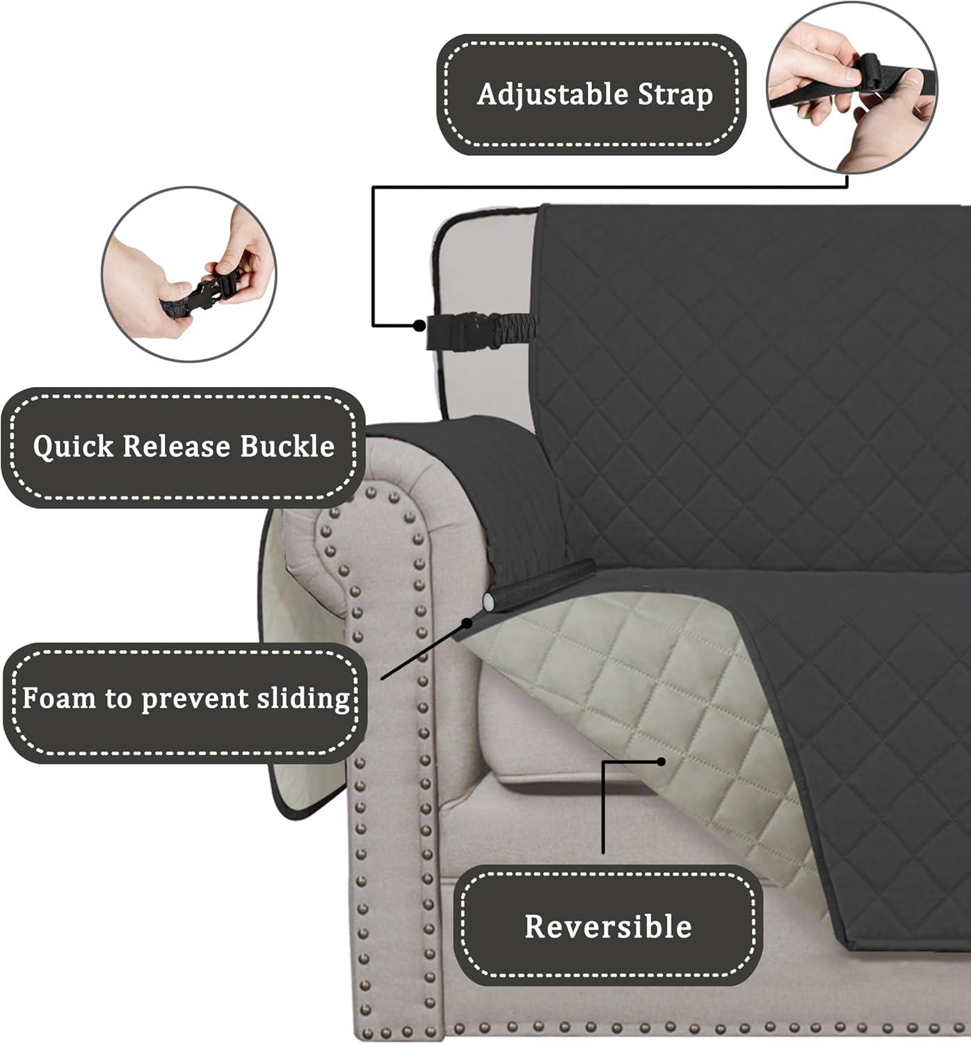 image:imageEasyGoing Reversible Oversized Couch Cover for 3 Cushion Couch Sofa Cover for Dogs Water Resistant Furniture Protector Cover with Foam Sticks for Pet Oversized Sofa GrayLight GrayDarkgrayBeige