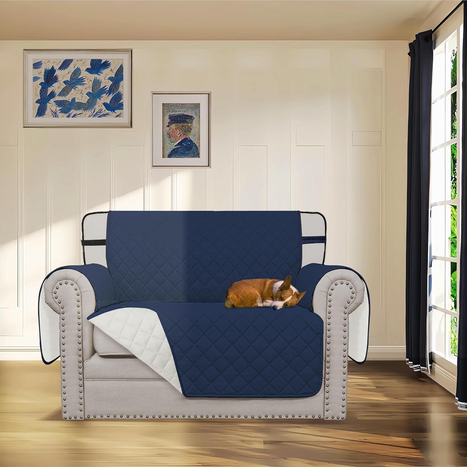 image:imageEasyGoing Reversible Oversized Couch Cover for 3 Cushion Couch Sofa Cover for Dogs Water Resistant Furniture Protector Cover with Foam Sticks for Pet Oversized Sofa GrayLight GrayNavyIvory