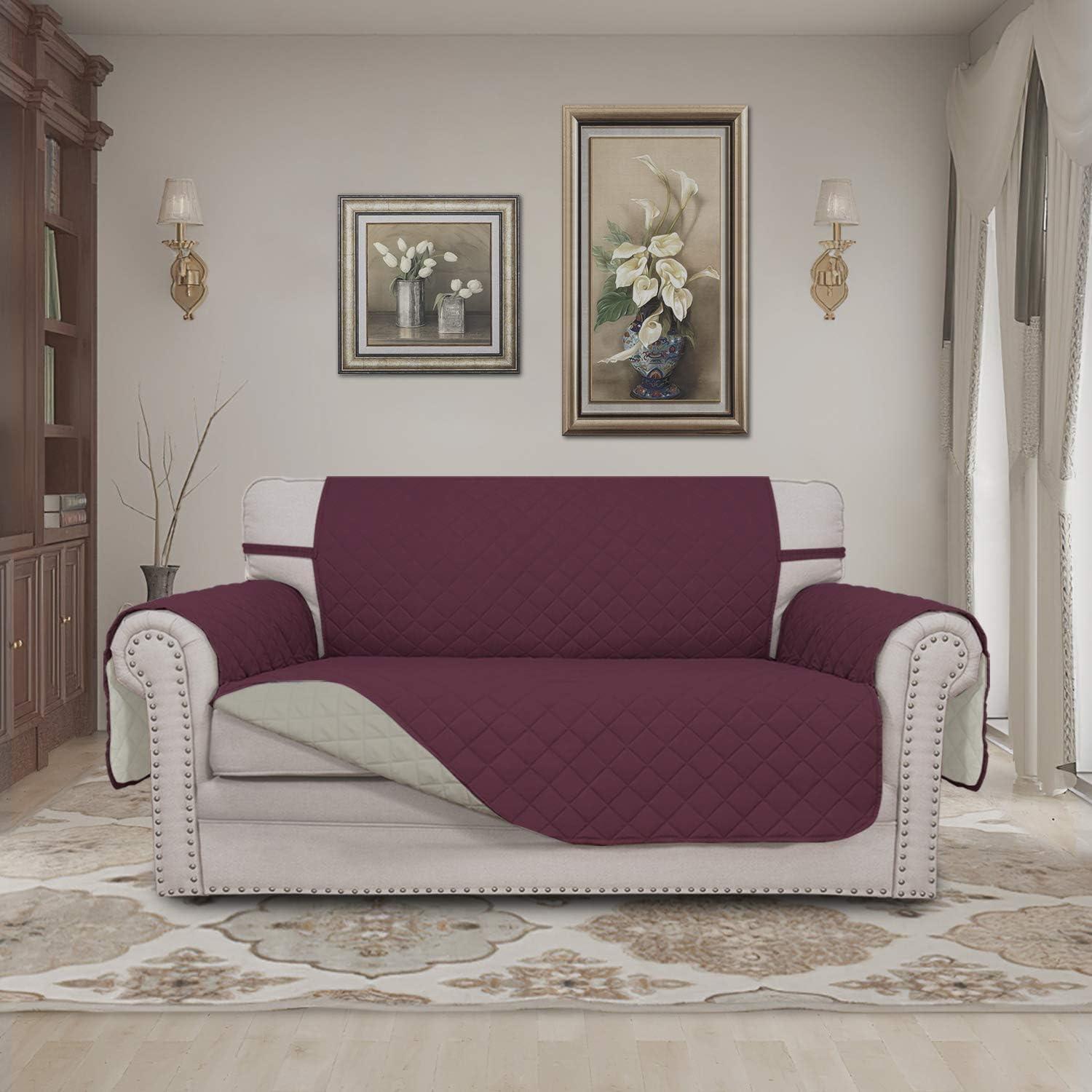 image:imageEasyGoing Reversible Oversized Couch Cover for 3 Cushion Couch Sofa Cover for Dogs Water Resistant Furniture Protector Cover with Foam Sticks for Pet Oversized Sofa GrayLight GrayWineBeige