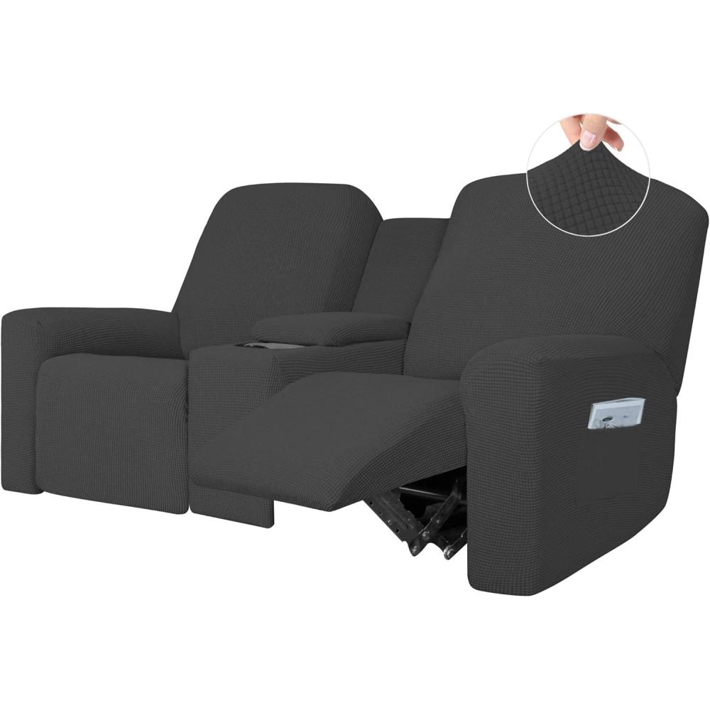 image:imageEasyGoing 1 Piece Stretch Reclining Loveseat with Middle Console Slipcover 2 Seater Loveseat Recliner Cover with Holder and Storage Recliner Couch Sofa Cover Furniture Protector Dark GrayDark Gray