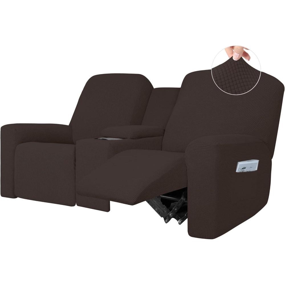 image:imageEasyGoing 1 Piece Stretch Reclining Loveseat with Middle Console Slipcover 2 Seater Loveseat Recliner Cover with Holder and Storage Recliner Couch Sofa Cover Furniture Protector Dark GrayChocolate