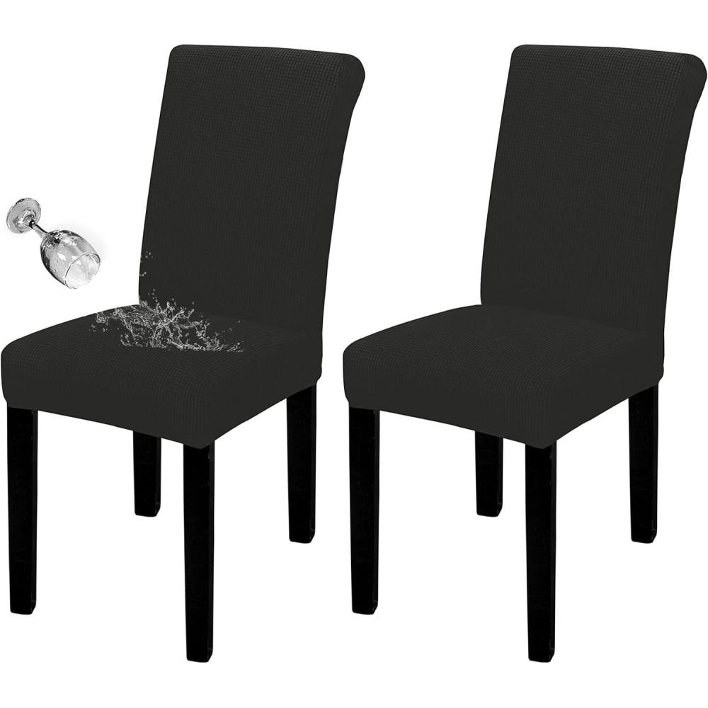 image:imageEasyGoing 100 Waterproof Dining Room Chair Cover Set of 6 Stretch Jacquard Parson Chair Slipcover Removable Washable Chair Protector for Home Restaurant Banquet Large Light GrayBlack