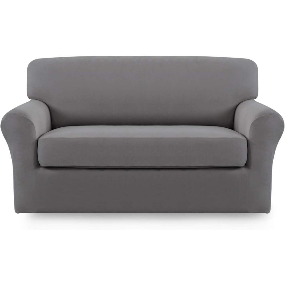 image:imageEasyGoing 2 Pieces Microfiber Stretch Sofa Slipcover Spandex Soft Fitted Sofa Couch Cover Washable Furniture Protector with Elastic Bottom KidsPet Oversized Sofa Dark GrayLightgray