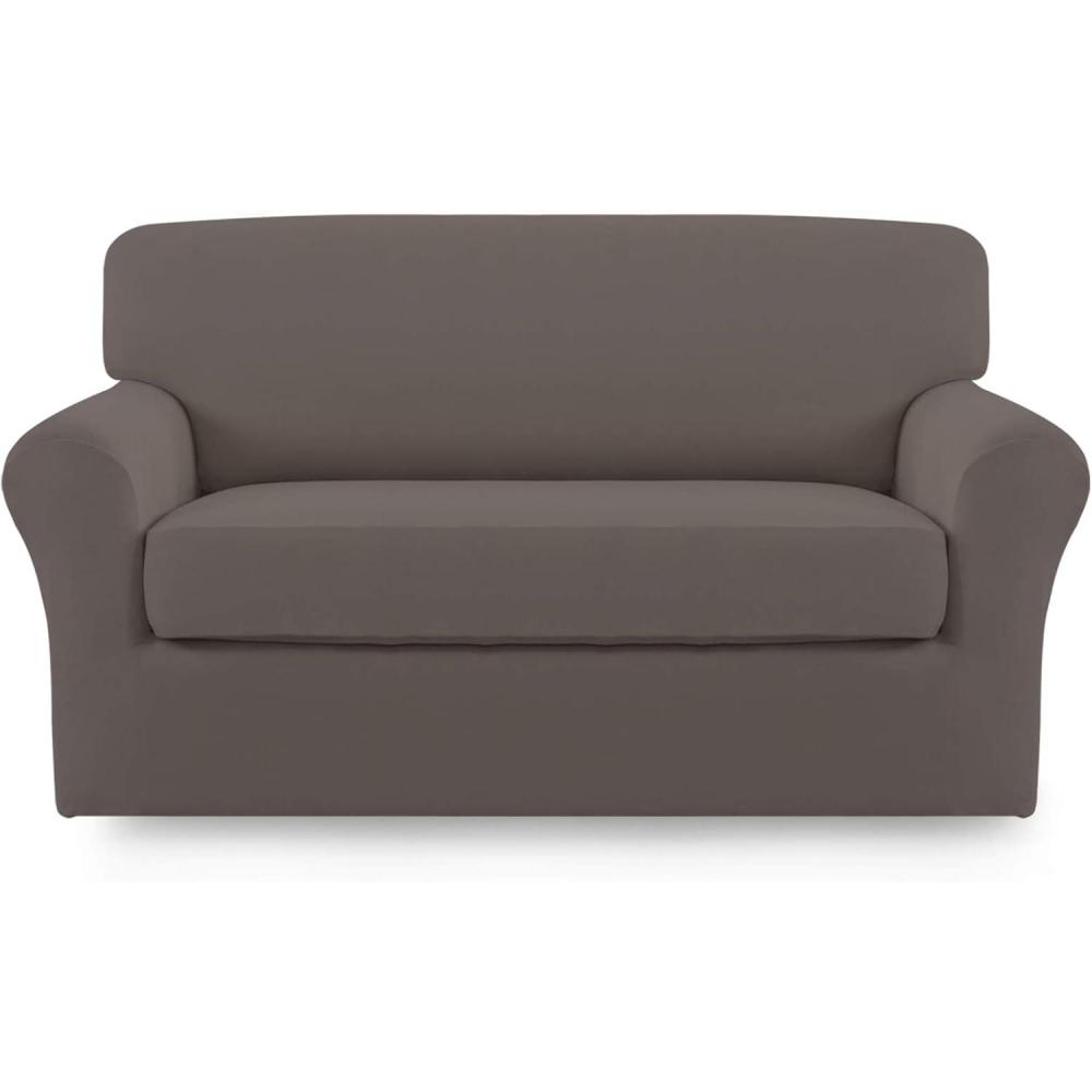image:imageEasyGoing 2 Pieces Microfiber Stretch Sofa Slipcover Spandex Soft Fitted Sofa Couch Cover Washable Furniture Protector with Elastic Bottom KidsPet Oversized Sofa Dark GrayTaupe