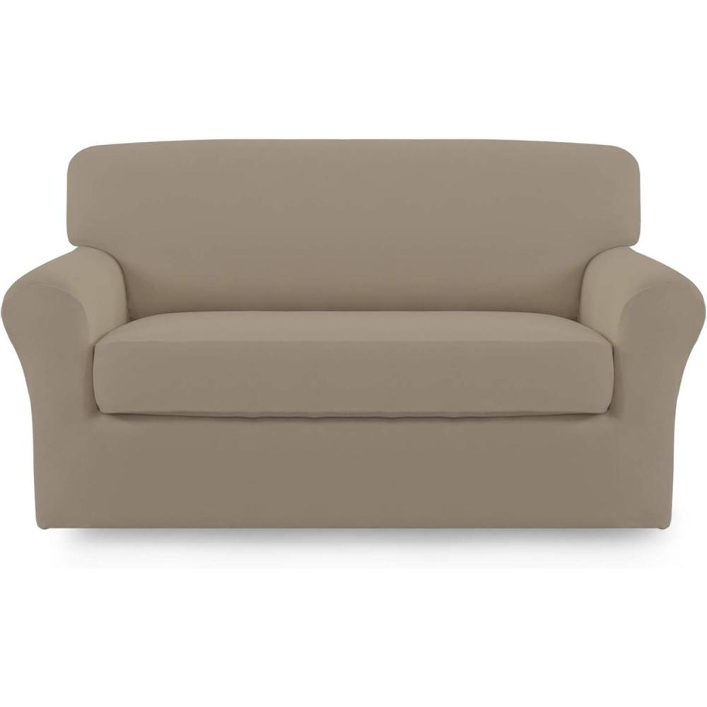 image:imageEasyGoing 2 Pieces Microfiber Stretch Sofa Slipcover Spandex Soft Fitted Sofa Couch Cover Washable Furniture Protector with Elastic Bottom KidsPet Oversized Sofa Dark GrayNatural