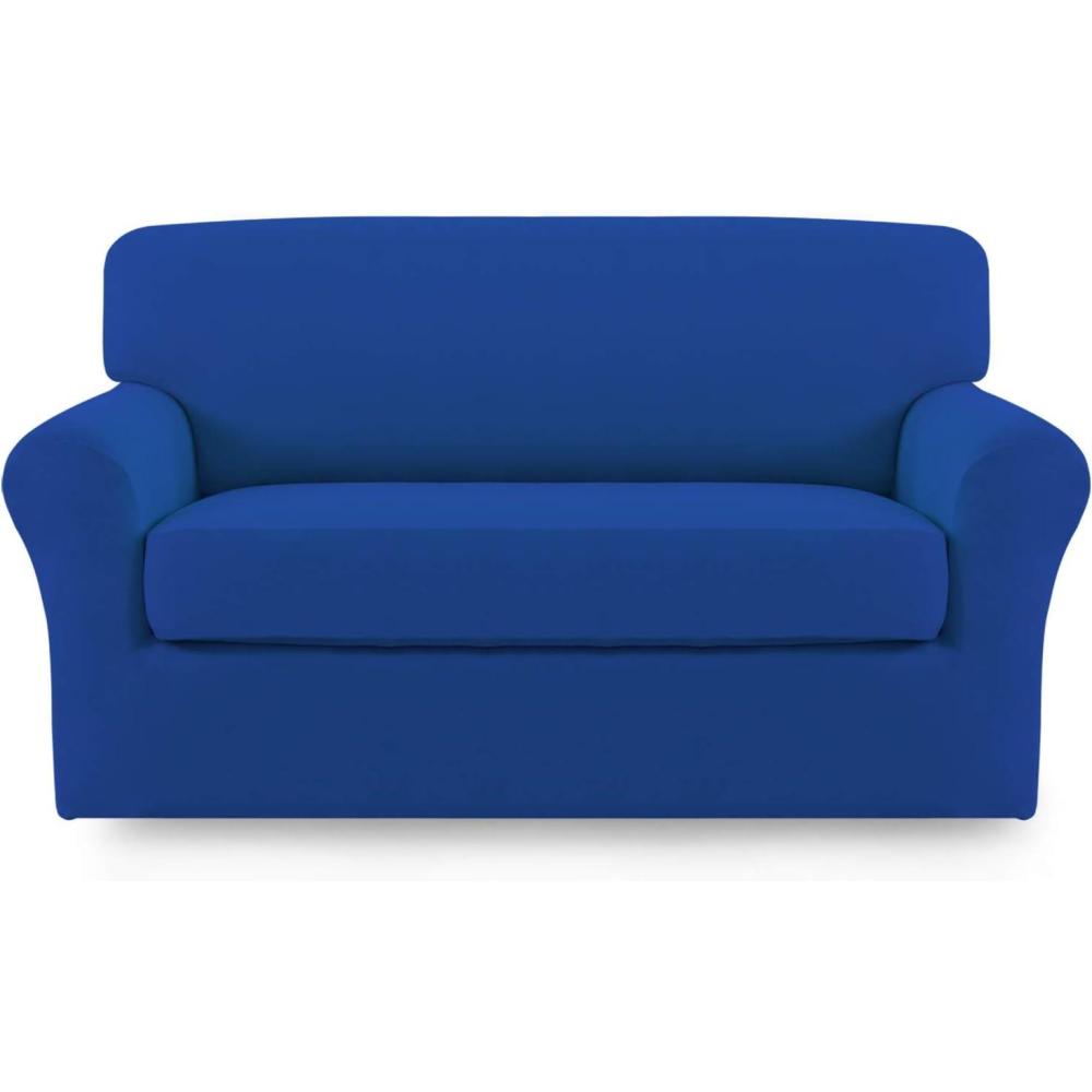 image:imageEasyGoing 2 Pieces Microfiber Stretch Sofa Slipcover  Spandex Soft Fitted Sofa Couch Cover Washable Furniture Protector with Elastic Bottom KidsPet Oversized Sofa Dark GrayClassicblue