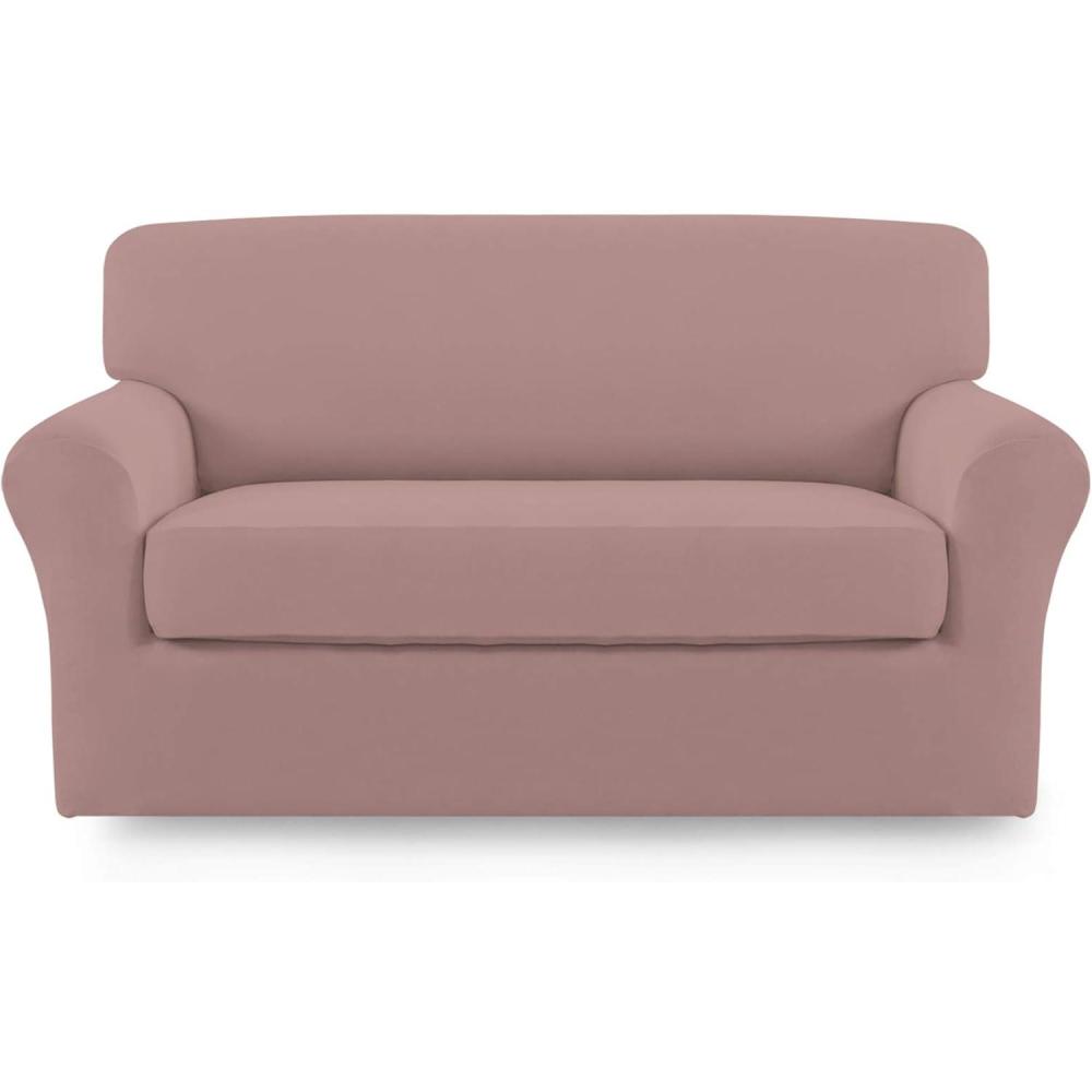 image:imageEasyGoing 2 Pieces Microfiber Stretch Sofa Slipcover Spandex Soft Fitted Sofa Couch Cover Washable Furniture Protector with Elastic Bottom KidsPet Oversized Sofa Light GrayPink