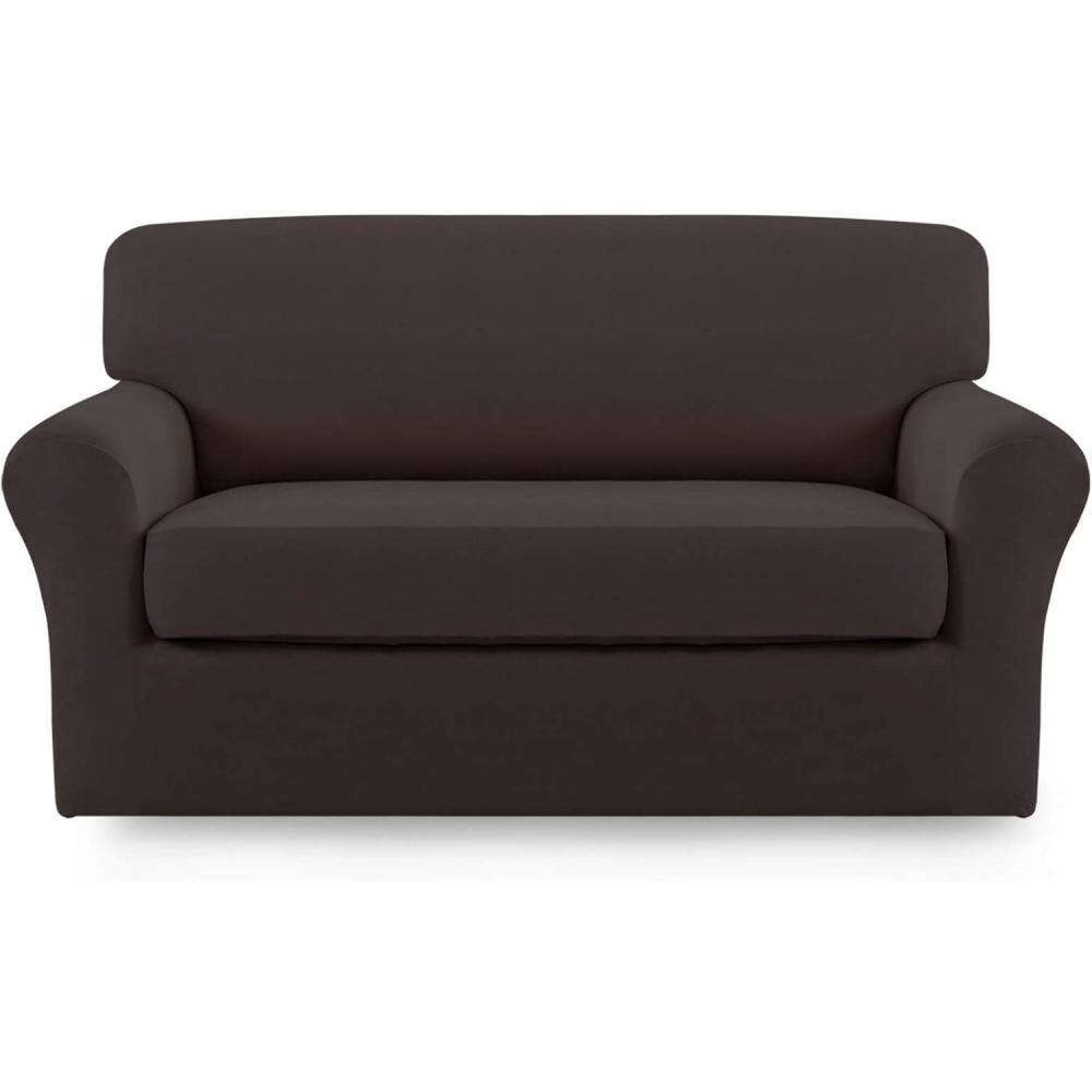 image:imageEasyGoing 2 Pieces Microfiber Stretch Sofa Slipcover  Spandex Soft Fitted Sofa Couch Cover Washable Furniture Protector with Elastic Bottom KidsPet Oversized Sofa Dark GrayChocolate