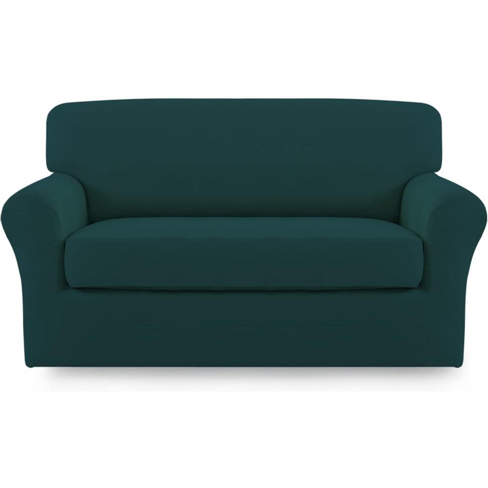 image:imageEasyGoing 2 Pieces Microfiber Stretch Sofa Slipcover Spandex Soft Fitted Sofa Couch Cover Washable Furniture Protector with Elastic Bottom KidsPet Oversized Sofa Dark GrayDeepteal