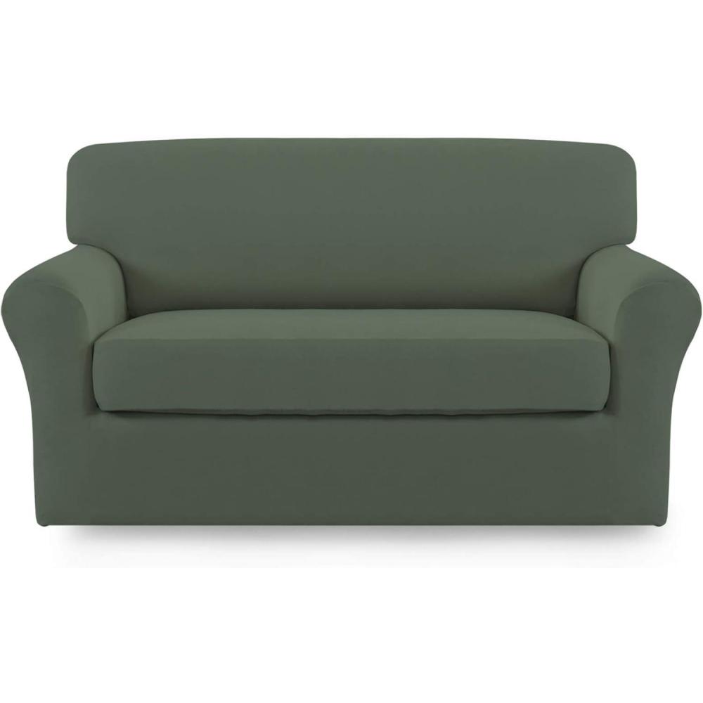 image:imageEasyGoing 2 Pieces Microfiber Stretch Sofa Slipcover Spandex Soft Fitted Sofa Couch Cover Washable Furniture Protector with Elastic Bottom KidsPet Oversized Sofa Dark GrayGreyishgreen