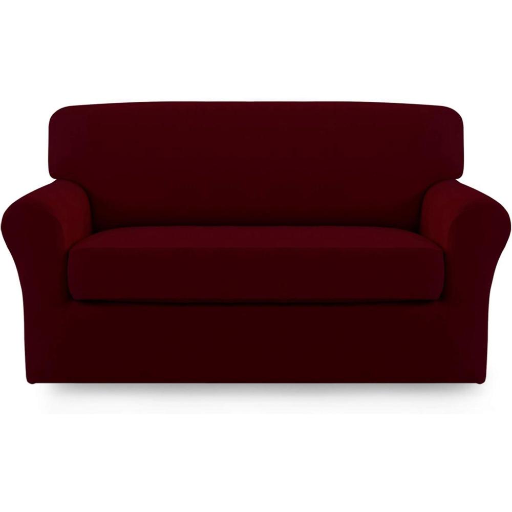 image:imageEasyGoing 2 Pieces Microfiber Stretch Sofa Slipcover Spandex Soft Fitted Sofa Couch Cover Washable Furniture Protector with Elastic Bottom KidsPet Oversized Sofa Light GrayWine