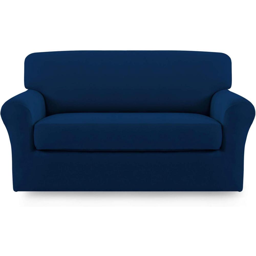 image:imageEasyGoing 2 Pieces Microfiber Stretch Sofa Slipcover Spandex Soft Fitted Sofa Couch Cover Washable Furniture Protector with Elastic Bottom KidsPet Oversized Sofa Dark GrayNavy