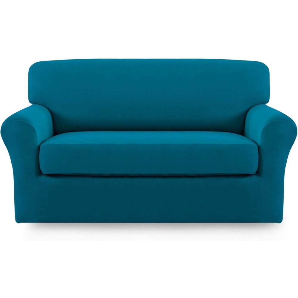 image:imageEasyGoing 2 Pieces Microfiber Stretch Sofa Slipcover Spandex Soft Fitted Sofa Couch Cover Washable Furniture Protector with Elastic Bottom KidsPet Oversized Sofa Light GrayPeacockblue