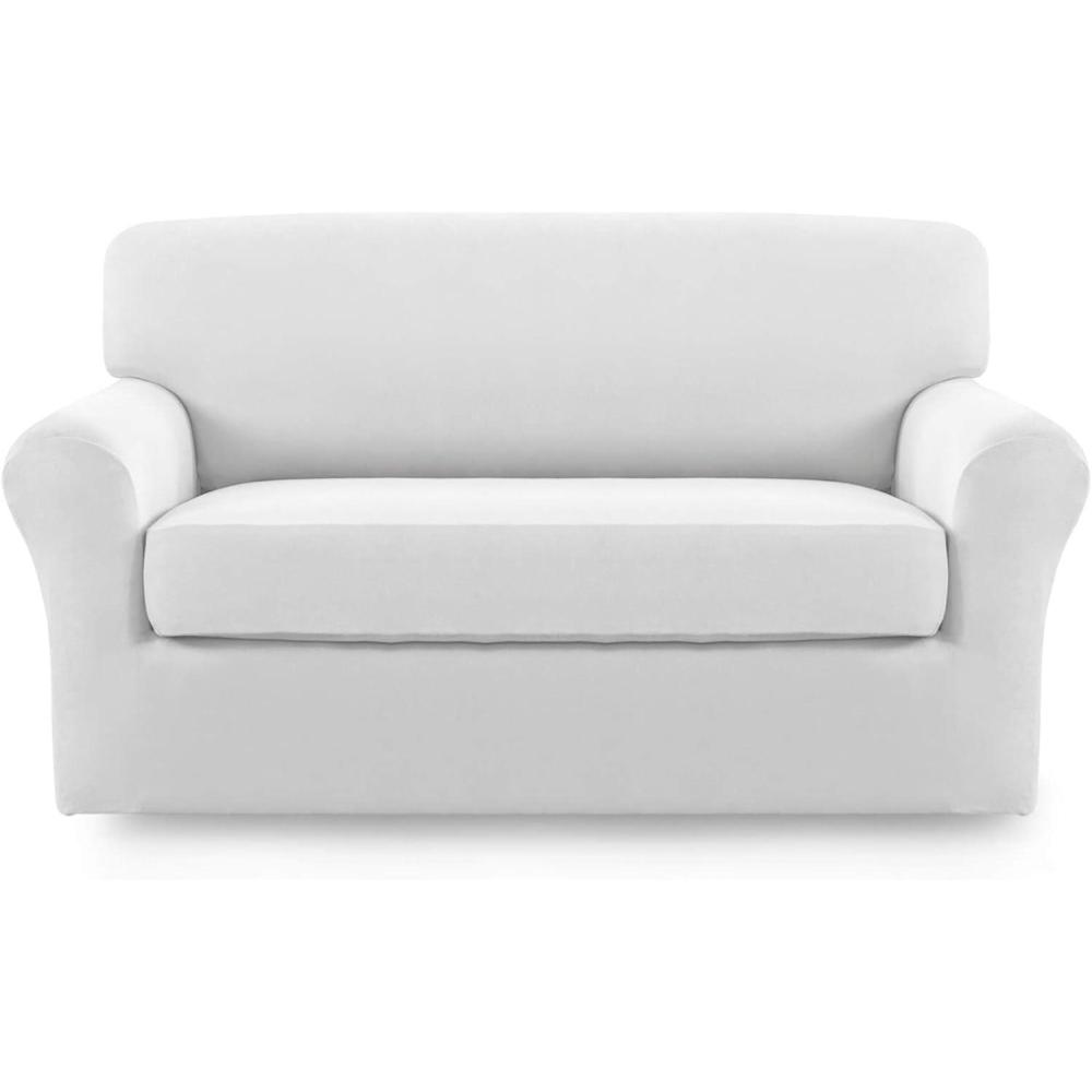 image:imageEasyGoing 2 Pieces Microfiber Stretch Sofa Slipcover Spandex Soft Fitted Sofa Couch Cover Washable Furniture Protector with Elastic Bottom KidsPet Oversized Sofa Dark GraySnowwhite