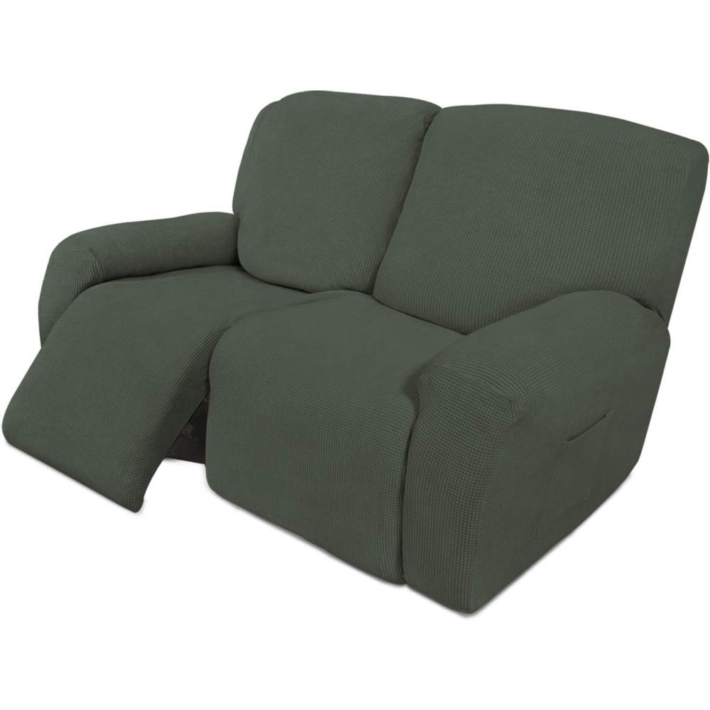 image:imageEasyGoing 8 Pieces Recliner Sofa Stretch Sofa Slipcover Sofa Cover Furniture Protector Couch Soft with Elastic Bottom Kids Spandex Jacquard Fabric Small Checks Dark GrayOlive Green