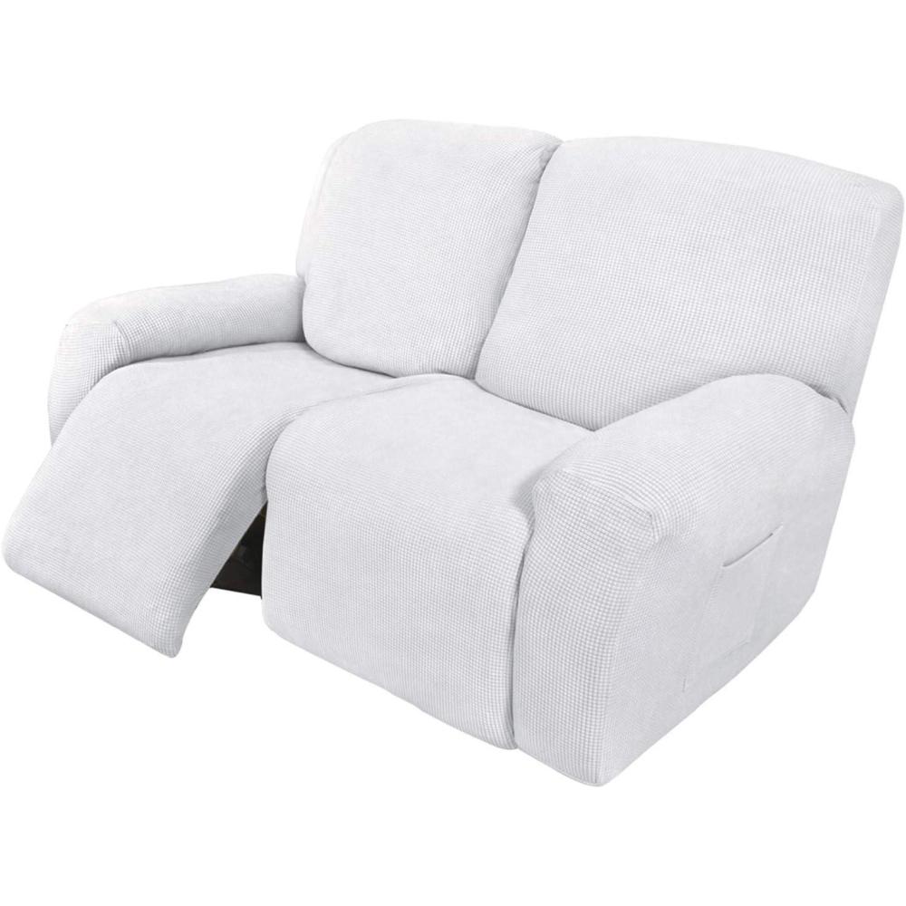 image:imageEasyGoing 8 Pieces Recliner Sofa Stretch Sofa Slipcover Sofa Cover Furniture Protector Couch Soft with Elastic Bottom Kids Spandex Jacquard Fabric Small Checks Dark GraySnow White