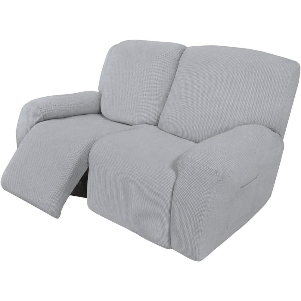 image:imageEasyGoing 8 Pieces Recliner Sofa Stretch Sofa Slipcover Sofa Cover Furniture Protector Couch Soft with Elastic Bottom Kids Spandex Jacquard Fabric Small Checks Dark GraySilver Gray