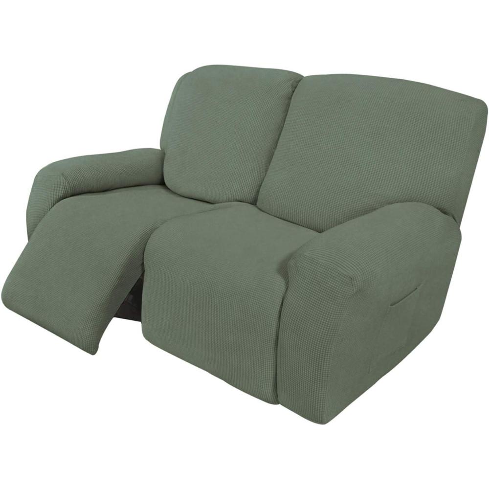 image:imageEasyGoing 8 Pieces Recliner Sofa Stretch Sofa Slipcover Sofa Cover Furniture Protector Couch Soft with Elastic Bottom Kids Spandex Jacquard Fabric Small Checks Dark GrayGreyish Green