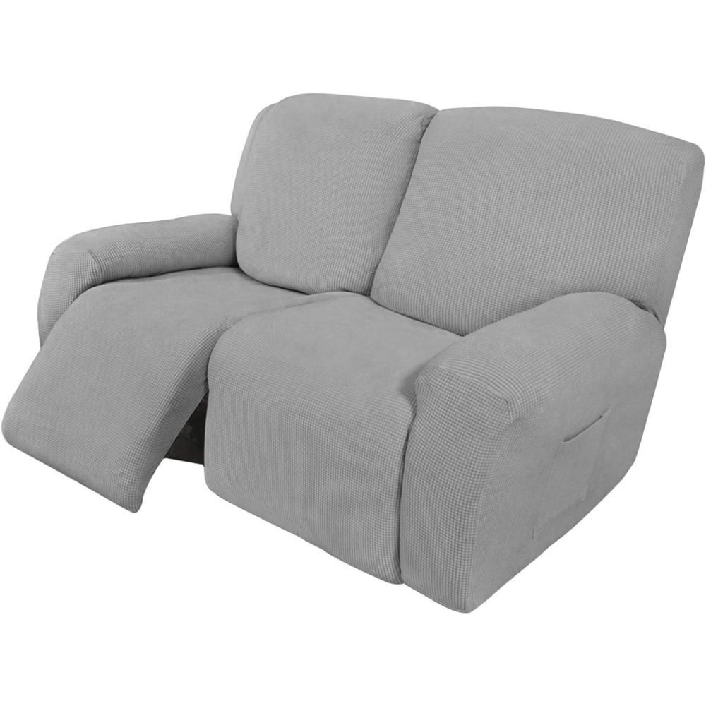 image:imageEasyGoing 8 Pieces Recliner Sofa Stretch Sofa Slipcover Sofa Cover Furniture Protector Couch Soft with Elastic Bottom Kids Spandex Jacquard Fabric Small Checks Dark GrayLight Gray