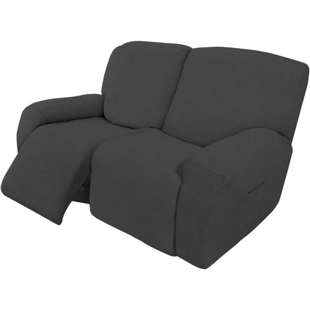 image:imageEasyGoing 8 Pieces Recliner Sofa Stretch Sofa Slipcover Sofa Cover Furniture Protector Couch Soft with Elastic Bottom Kids Spandex Jacquard Fabric Small Checks Dark GrayDark Gray