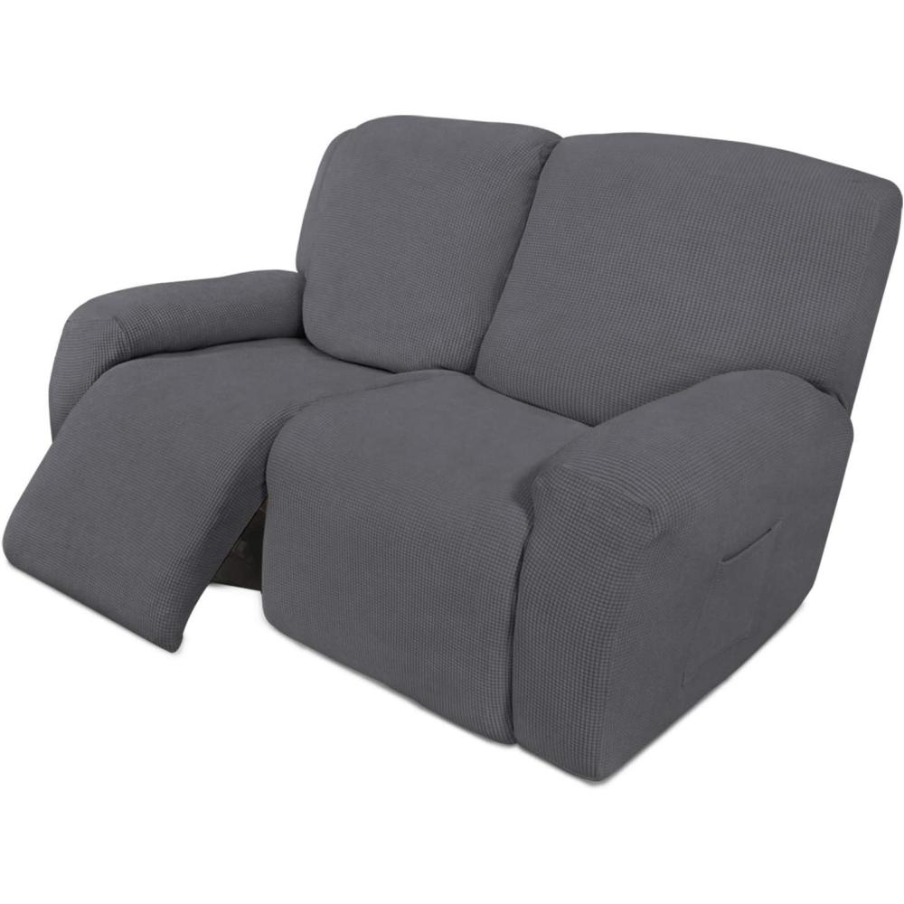 image:imageEasyGoing 8 Pieces Recliner Sofa Stretch Sofa Slipcover Sofa Cover Furniture Protector Couch Soft with Elastic Bottom Kids Spandex Jacquard Fabric Small Checks Dark GrayGrey
