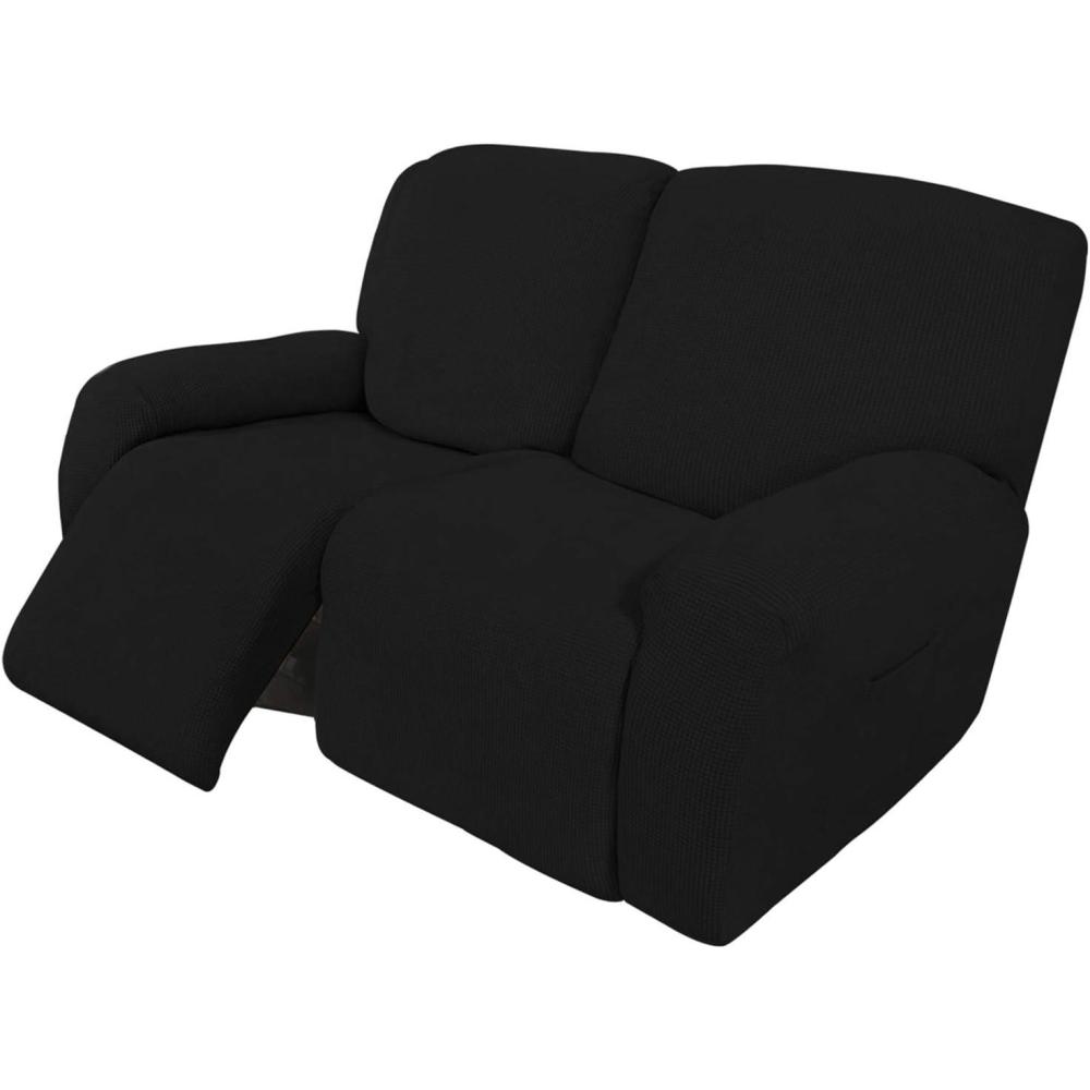 image:imageEasyGoing 8 Pieces Recliner Sofa Stretch Sofa Slipcover Sofa Cover Furniture Protector Couch Soft with Elastic Bottom Kids Spandex Jacquard Fabric Small Checks Dark GrayBlack