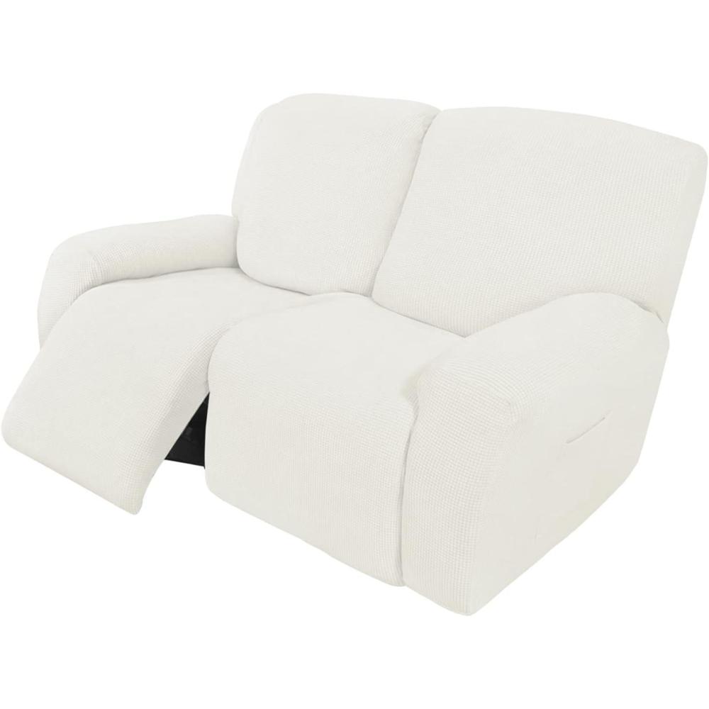 image:imageEasyGoing 8 Pieces Recliner Sofa Stretch Sofa Slipcover Sofa Cover Furniture Protector Couch Soft with Elastic Bottom Kids Spandex Jacquard Fabric Small Checks Dark GrayCream