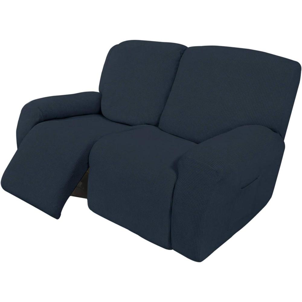 image:imageEasyGoing 8 Pieces Recliner Sofa Stretch Sofa Slipcover Sofa Cover Furniture Protector Couch Soft with Elastic Bottom Kids Spandex Jacquard Fabric Small Checks Dark GrayDark Blue