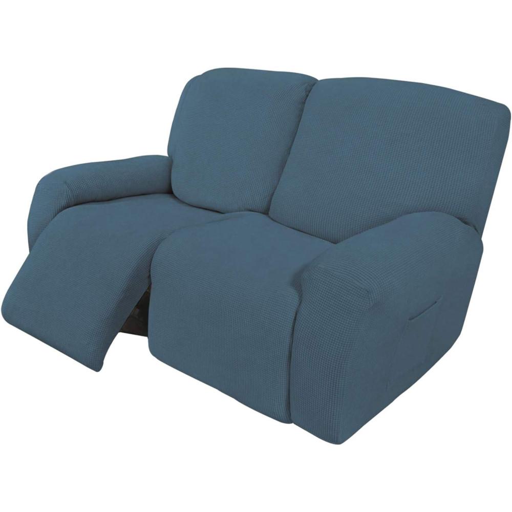 image:imageEasyGoing 8 Pieces Recliner Sofa Stretch Sofa Slipcover Sofa Cover Furniture Protector Couch Soft with Elastic Bottom Kids Spandex Jacquard Fabric Small Checks Dark GrayBluestone