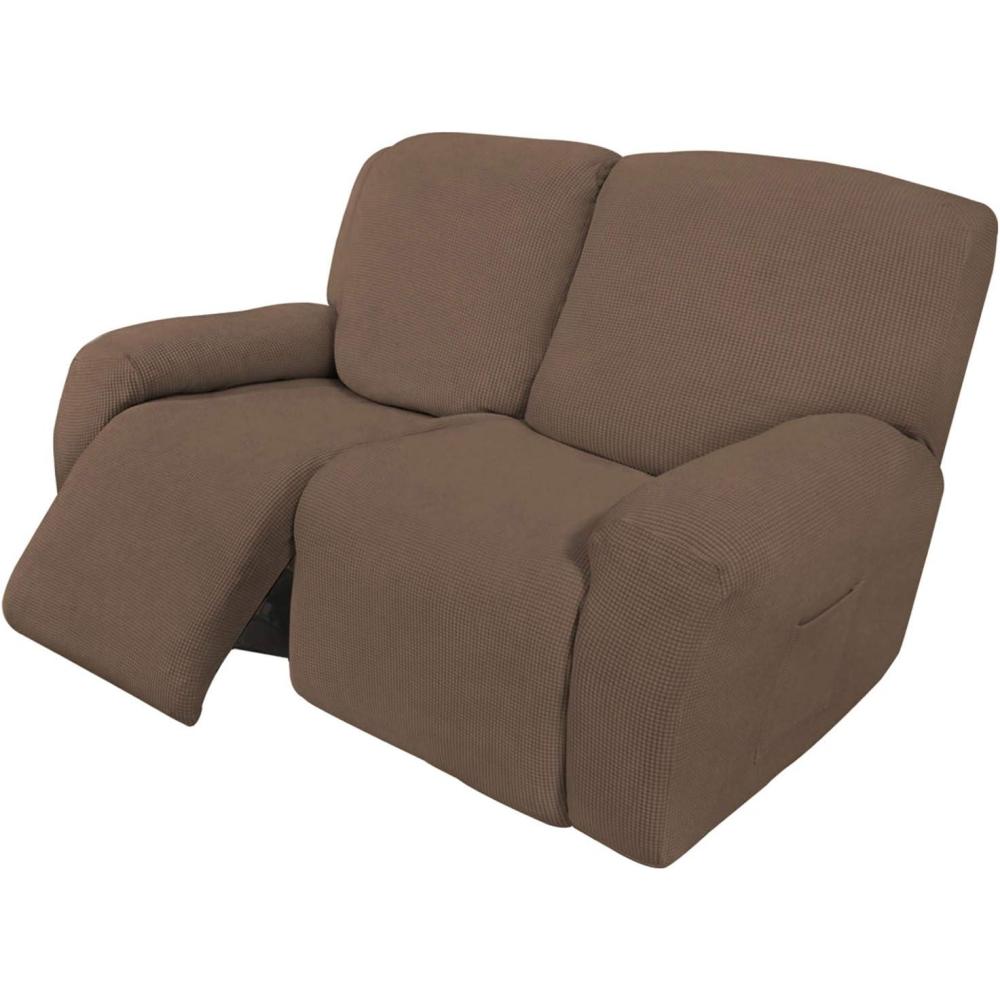 image:imageEasyGoing 8 Pieces Recliner Sofa Stretch Sofa Slipcover Sofa Cover Furniture Protector Couch Soft with Elastic Bottom Kids Spandex Jacquard Fabric Small Checks Dark GrayBrown