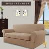 Easy-Going 2 Pieces Microfiber Stretch Sofa Slipcover – Spandex Soft Fitted Sofa Couch Cover, Washable Furniture Protector with Elastic Bottom Kids,Pet (Oversized Sofa, Light Gray)(Camel)