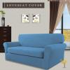 Easy-Going 2 Pieces Microfiber Stretch Sofa Slipcover – Spandex Soft Fitted Sofa Couch Cover, Washable Furniture Protector with Elastic Bottom Kids,Pet (Oversized Sofa, Dark Gray(Lightblue)